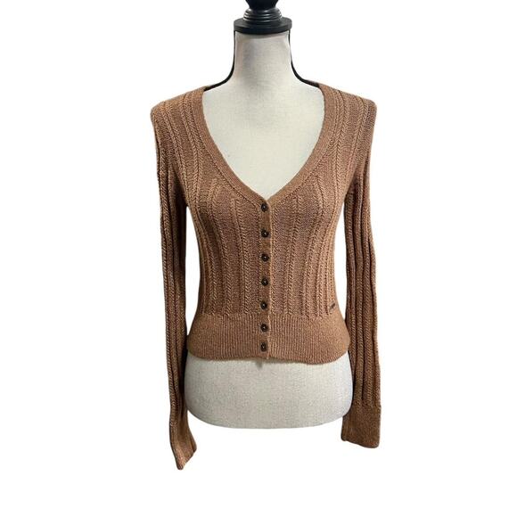 VTG Y2K Abercrombie & Fitch Light Brown Button Up Long Sleeve Cardigan XS - Picture 4 of 8